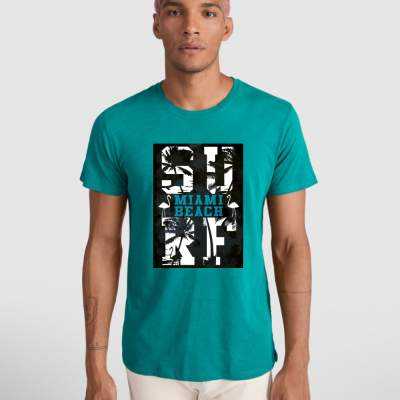 Camiseta casual de algodón para hombre Camiseta Hombre Green Circle Miami Surf Turquesa | Dml Sport. GC801421